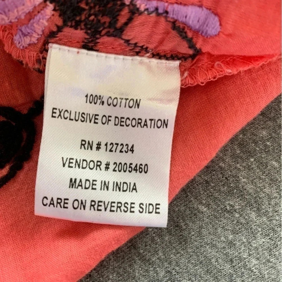 Kyra Off Shoulder Boho Tunic Coral Hand Embroidered Detail Cotton Top size Large - Picture 10 of 13